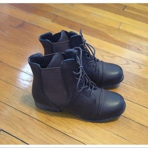 Brown lace-up booties